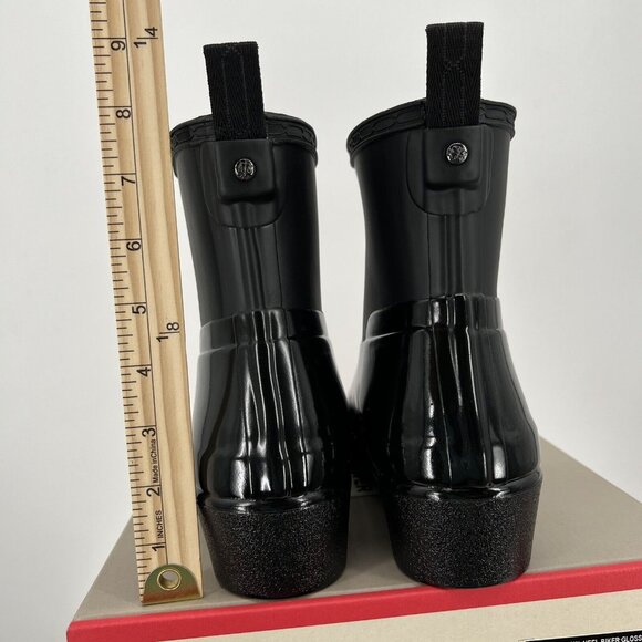 NWB HUNTER Women Refined Low Heel Biker Rubber Black Gloss Rain Boot Duo Size 10 - Picture 8 of 13